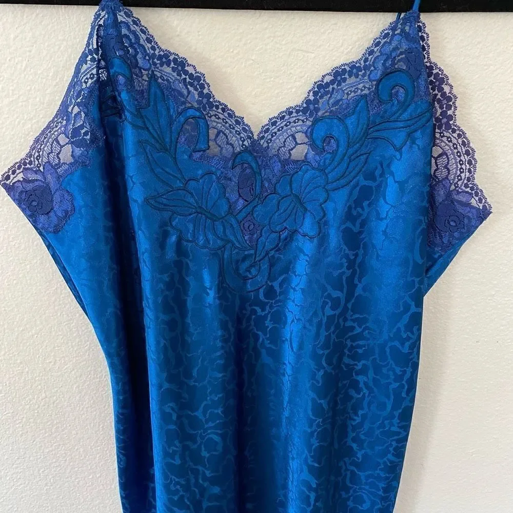 Vintage Erika Taylor Royal Blue Brocade Chemise - Picture 3 of 5